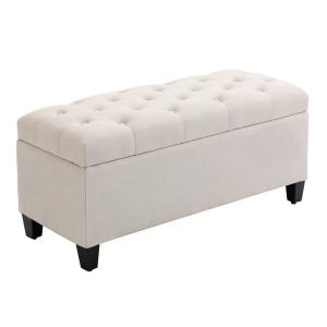 Banc de rangement pouf salon capitonné blanc