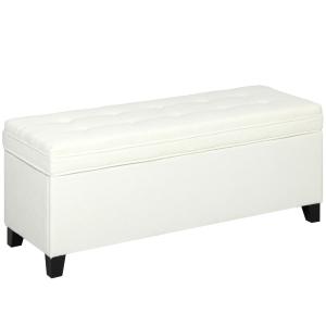 Banc de rangement siège capitonné tissu de lin crème