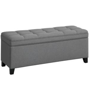 Banc de rangement siège capitonné tissu de lin gris foncé