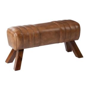 Banc design cheval d'arçon en cuir et bois