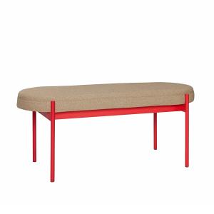 Banc en acrylique, polyester et acier rouge et beige