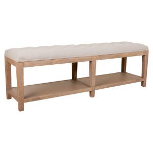 Banc en bois capitonné coton et lin beige