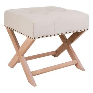 Banc en bois capitonné coton/lin beige