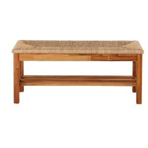 Banc en bois d'acacia et jonc de mer tressé