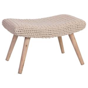 Banc en bois et coton tressé beige 67x30x43h cm