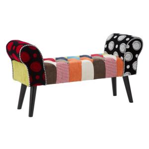 Banc en bois et tissu patchwork multicolore 102x31x54 cm