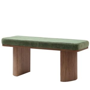 Banc en bois massif et velours côtelé vert