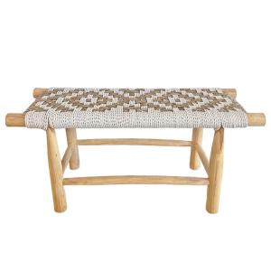 Banc en bois teck et fibres en tonalité blanche 100cm