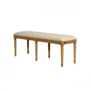 Banc en hévéa massif et tissu lin premium beige