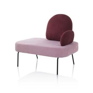 Banc en métal et tissu rose et bordeaux