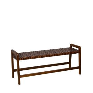 Banc en teck et cuir marron
