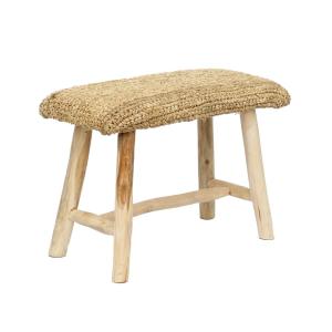 Banc en teck et raphia naturel 60x28x45 cm