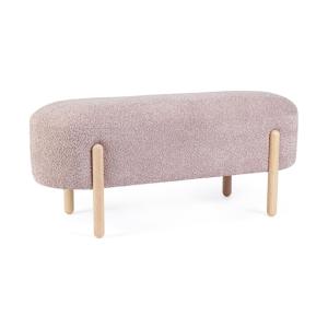Banc en tissu bouclé rose antique, pieds en bois d'hévéa