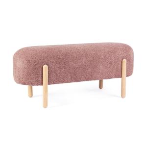 Banc en tissu bouclé rose foncé, pieds en bois de caoutchou…