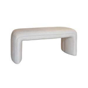 Banc en tissu bouclette beige et structure en bois