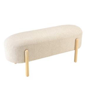 Banc en tissu effet laine beige et pieds bois
