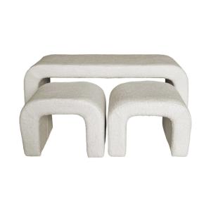 Banc et tabourets gigognes bouclette blanc