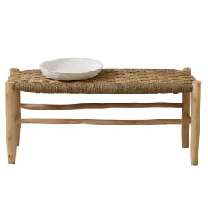 Banc marocain  tressage damier osier/bois naturel 35 x 100