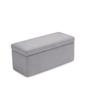 Banc rangement en tissu chenille gris clair 110x45 cm