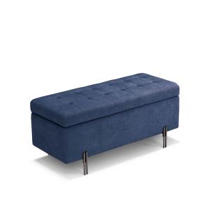 Banc rangement matelassé en tissu chenille bleu 110x45 cm