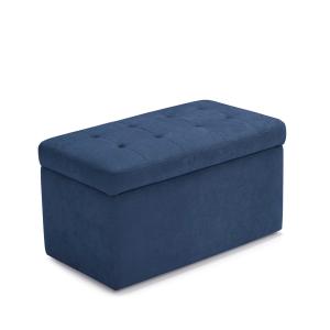 Banc rangement matelassé en tissu chenille bleu 80x40 cm