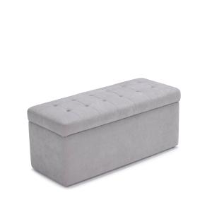 Banc rangement matelassé en tissu chenille gris 110x45 cm