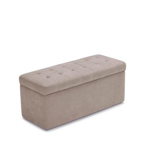 Banc rangement matelassée en tissu chenille camel 110x45 cm