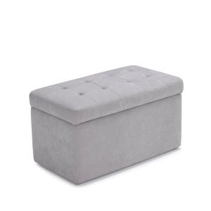 Banc rangement matelassée en tissu chenille gris clair 80x4…