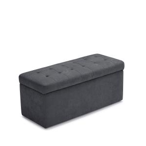 Banc rangement matelassée en tissu chenille gris foncé 110x…