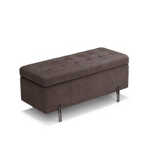 Banc rangement matelassée en tissu chenille marron 110x45 c…