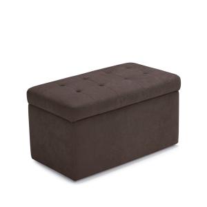 Banc rangement matelassée en tissu chenille marron 80x47 cm