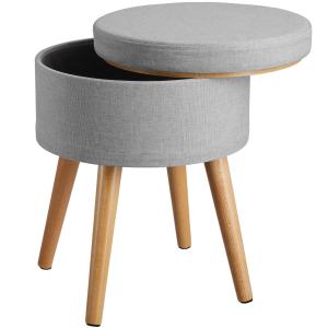 Banc Tabouret Coffre de rangement Rond aspect Lin gris clair