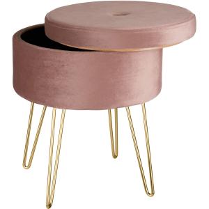 Banc Tabouret Coffre de rangement Rond aspect Velours rose