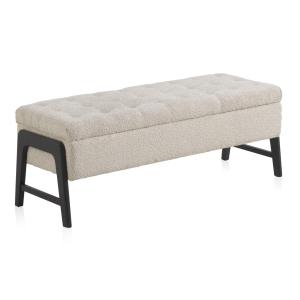 Banc tapissé beige avec pieds en bois noir