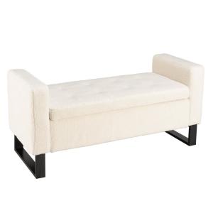 Banc tissu bouclette écru avec rangement et pieds métal noi…