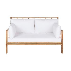 Banquette 2 places en bambou et coussins blancs