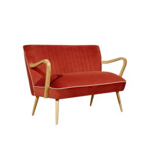 Banquette 2 places en hévéa et velours brique