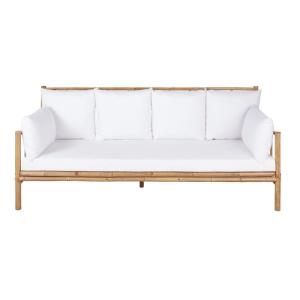 Banquette 3 places en bambou et coussins blancs