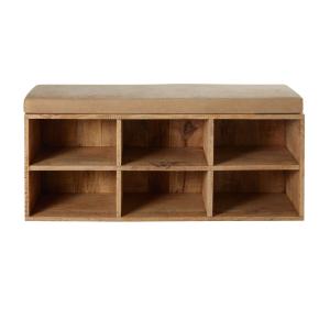 Banquette 6 casiers en manguier et coton beige foncé