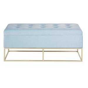 Banquette coffre bleu vert et métal doré