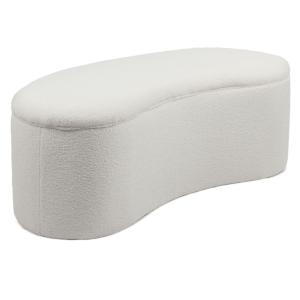 Banquette-coffre courbée beanie tissu bouclette blanc