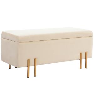 Banquette coffre de rangement velours beige piètement métal…