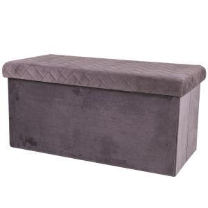 Banquette coffre de rangement velours gris - 76x37.5x37.5cm