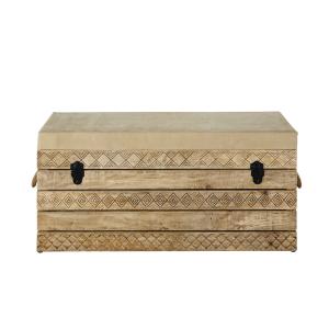 Banquette coffre en bois de manguier et coton beige foncé