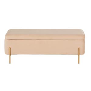 Banquette-coffre en métal doré et velours beige