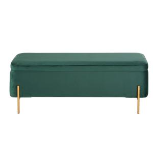 Banquette coffre en velours vert et métal doré