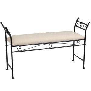 Banquette en métal noir et assise rembourrée lin beige 115x…
