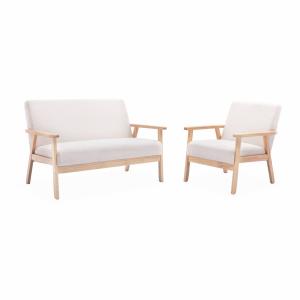 Banquette et fauteuil scandinave bois et tissu bouclette