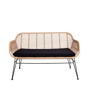 Banquette indoor/outdoor rotin et métal avec coussin - Bois…