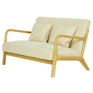 Banquette scandinave 2 places en bois et tissu beige